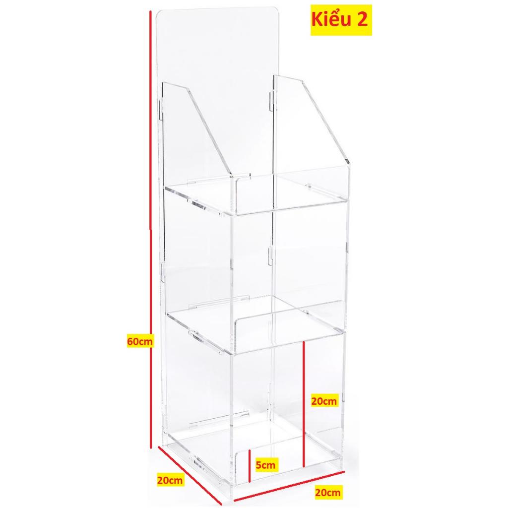 Kệ mica đựng sách báo, tạp chí, tạp hóa, trưng bày sản phẩm, nhiều kích thước, nhiều màu sắc, dạng lắp ráp - Trong suốt