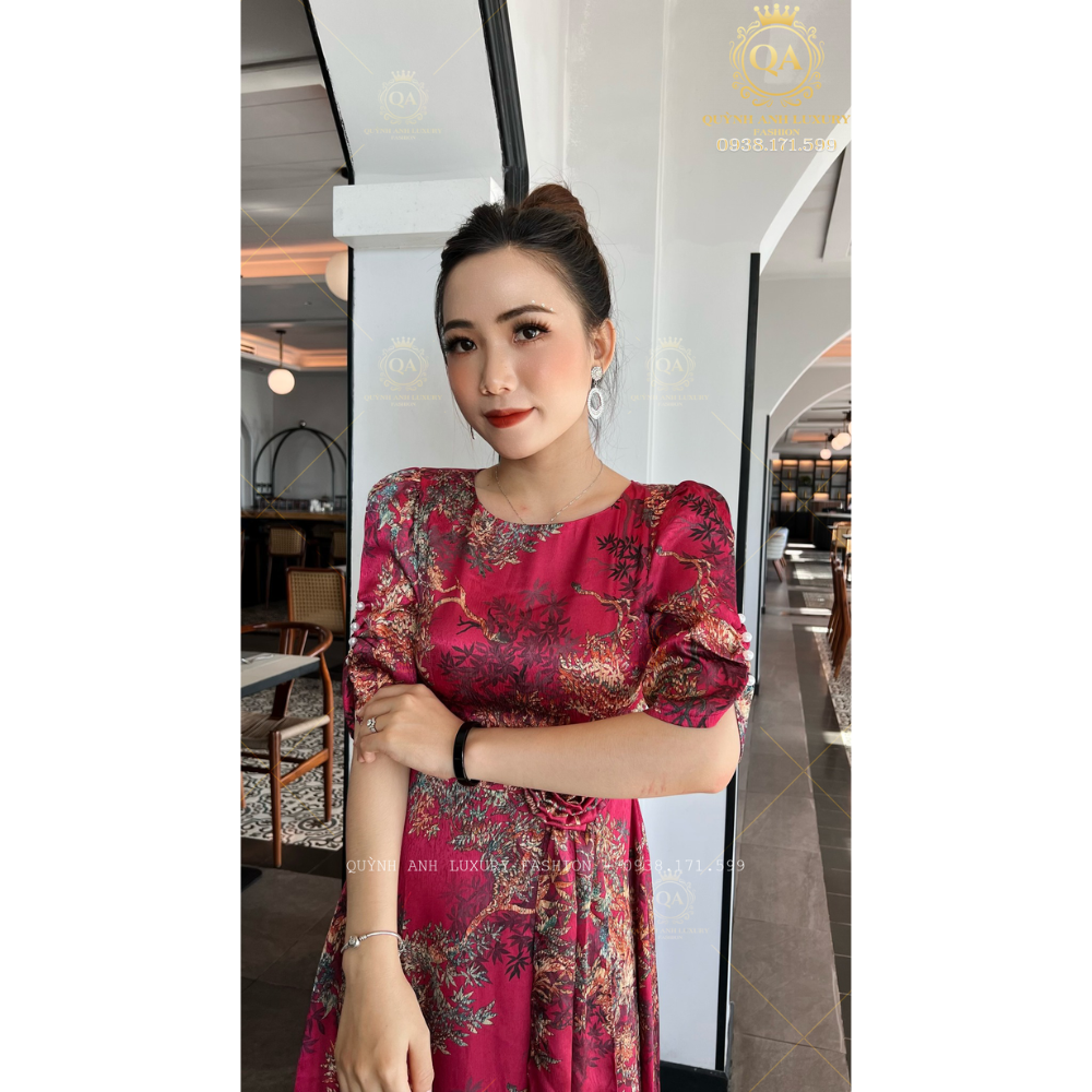 Váy Đầm Xoè Hoa Tone Hồng Đẹp Sang Trọng Cao Cấp Akina Dress