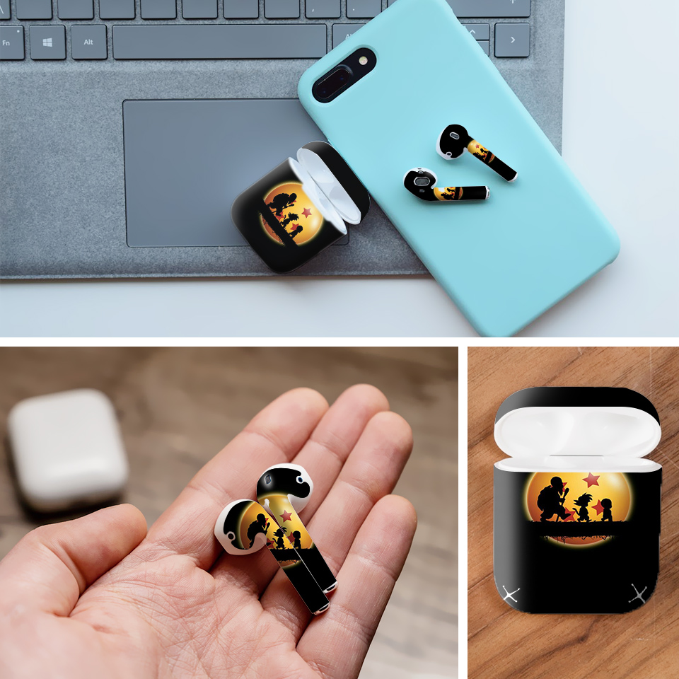 Miếng dán skin chống bẩn cho tai nghe AirPods in hình Songoku Dragon Ball - 7vnr006 (bản không dây 1 và 2)