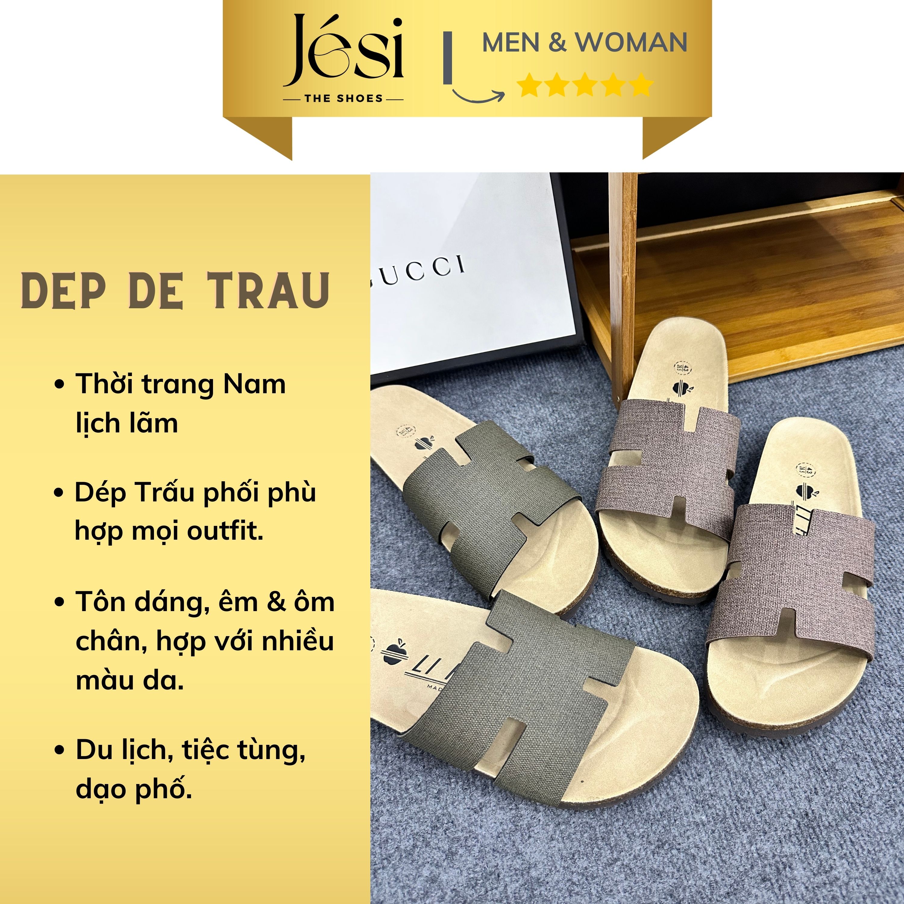 Dép Đế Trấu Chữ H Thời Trang Nam Dép Nam Quai Da Sần Thấm Hút Mồ Hôi Chính Hãng Đài Loan - DH0005