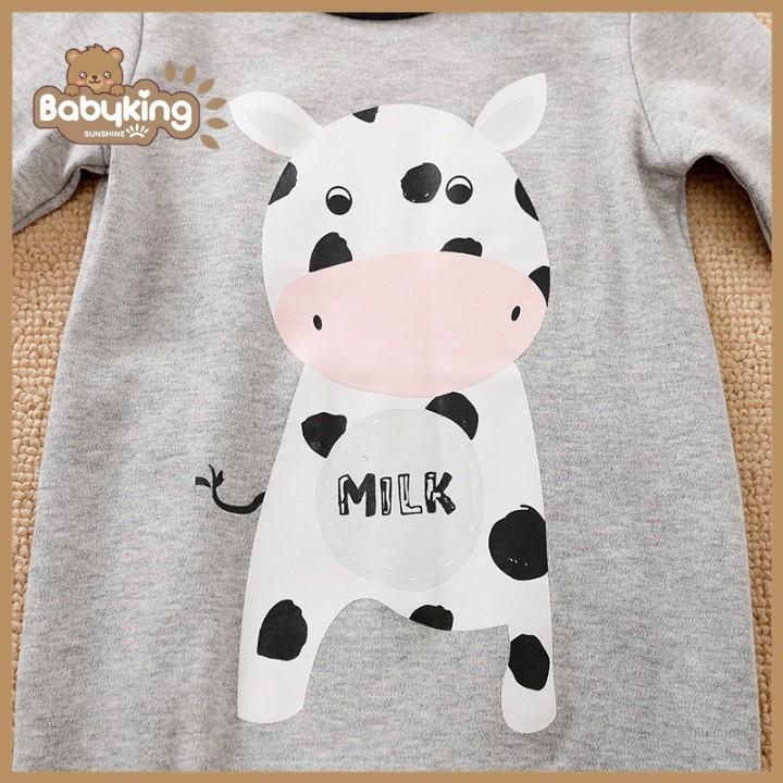 BodySuit,áo liền quần dễ thương dài tay kiểu bò xám cho bé , cotton 100%, thương hiệu Aiueo Nhật Bản.