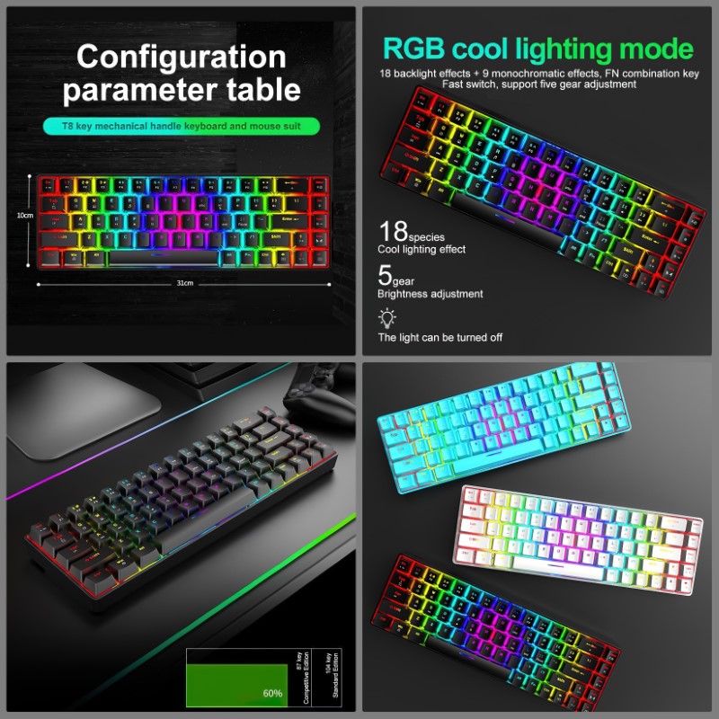 Bàn Phím Cơ Gaming Led RGB T8 Blue mini nhỏ gọn