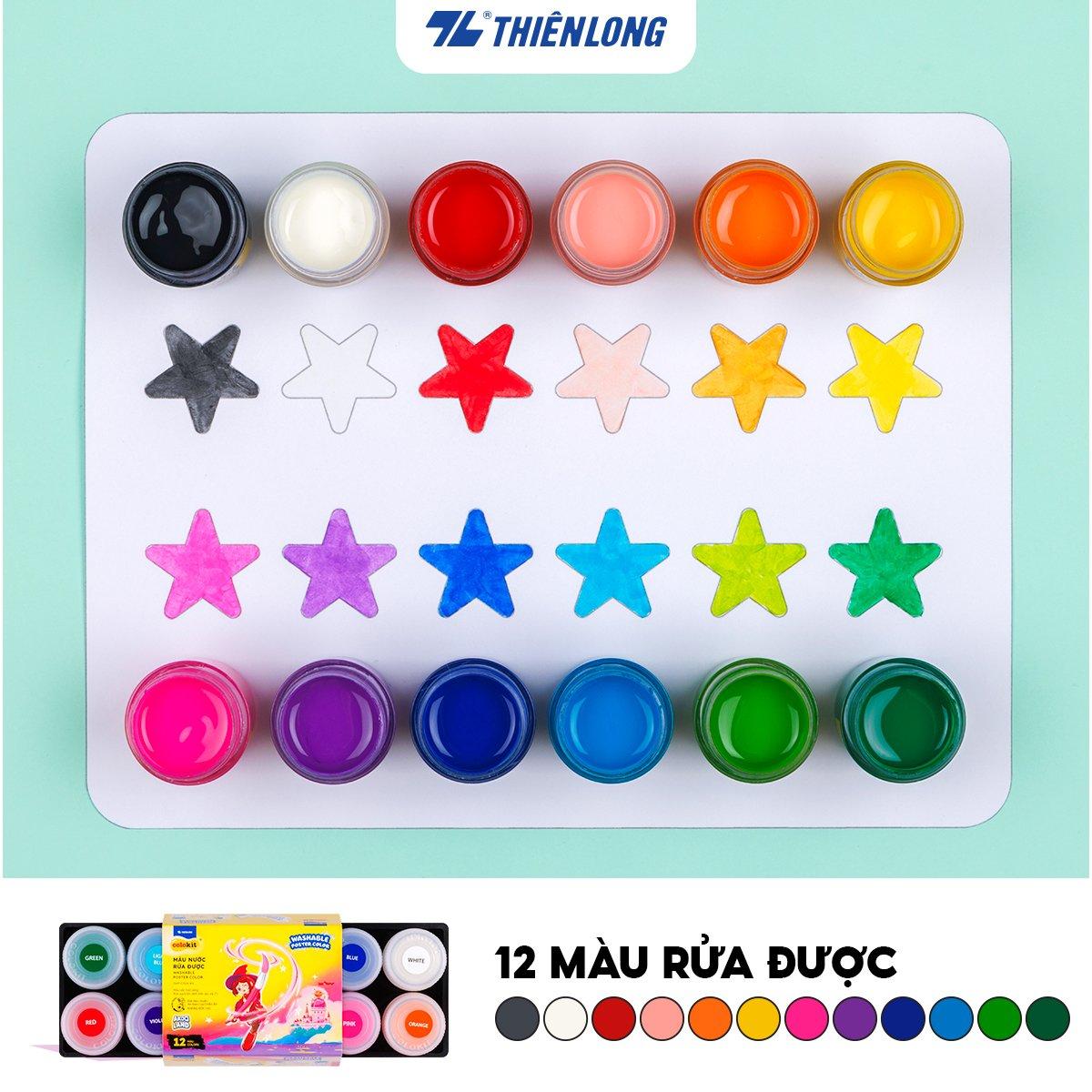 Hộp 6/12 màu nước rửa được - Washable Poster Color Thiên Long Colokit - Nhân vật Futy Akooland thế giới học cụ thần kỳ