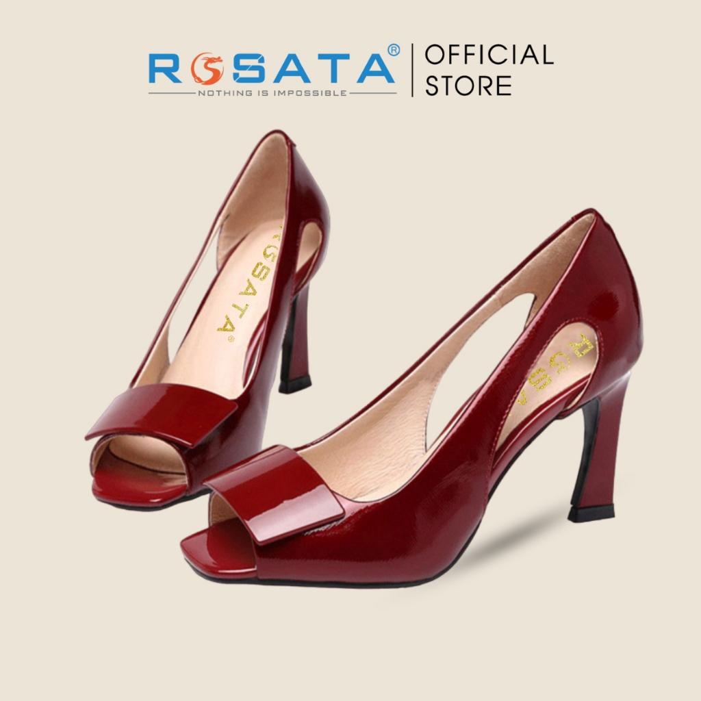 Giày cao gót nữ đế vuông 7 phân mũi tròn da trơn xỏ chân ROSATA RO329 - Xanh