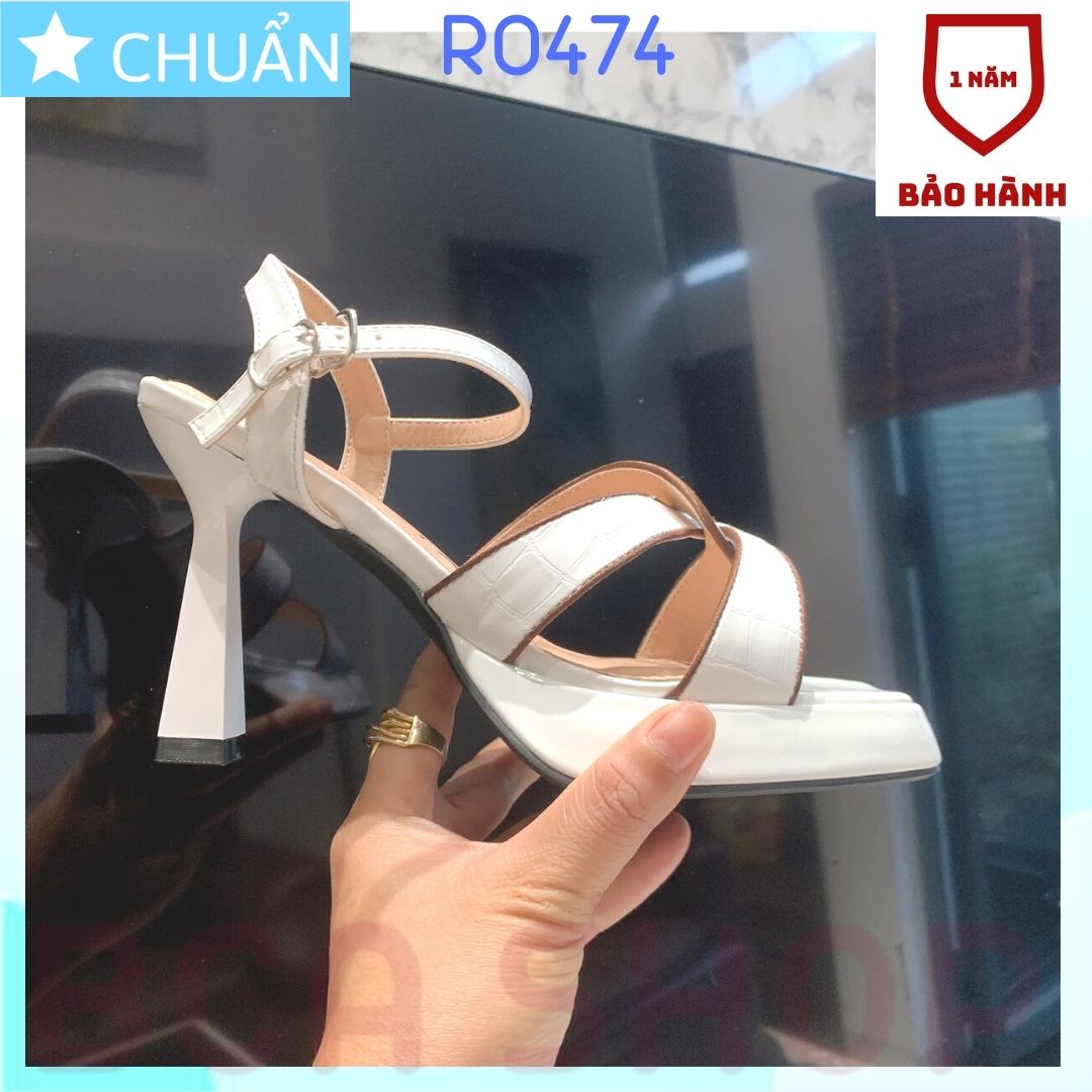 Giày cao gót nữ 8p RO474 ROSATA tại BCASHOP hở mũi có quai sau, vân cách điệu, có viền khác màu nổi bậc - màu trắng