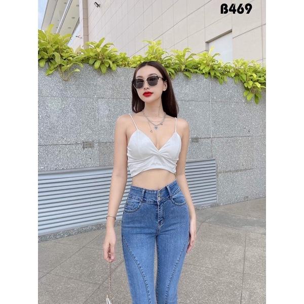 Quần Jeans Nữ Ống Loe Dài Viền Gân Lưng Cao Co giãn