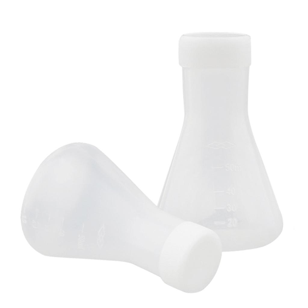 2x2 Pcs Lab Experiment Graduated Plastic Conical Flask Erlenmeyer w/ Cap 50mL