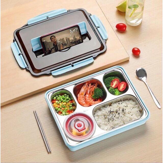 Hộp đựng cơm văn phòng 5 ngăn kèm đũa thìa bằng inox