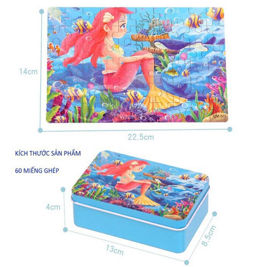 Đồ Chơi Xếp Hình Hộp Sắt Tranh Ghép Hình Puzzle 60 Mảnh Gỗ Cho Bé Phát Triển Trí Tuệ