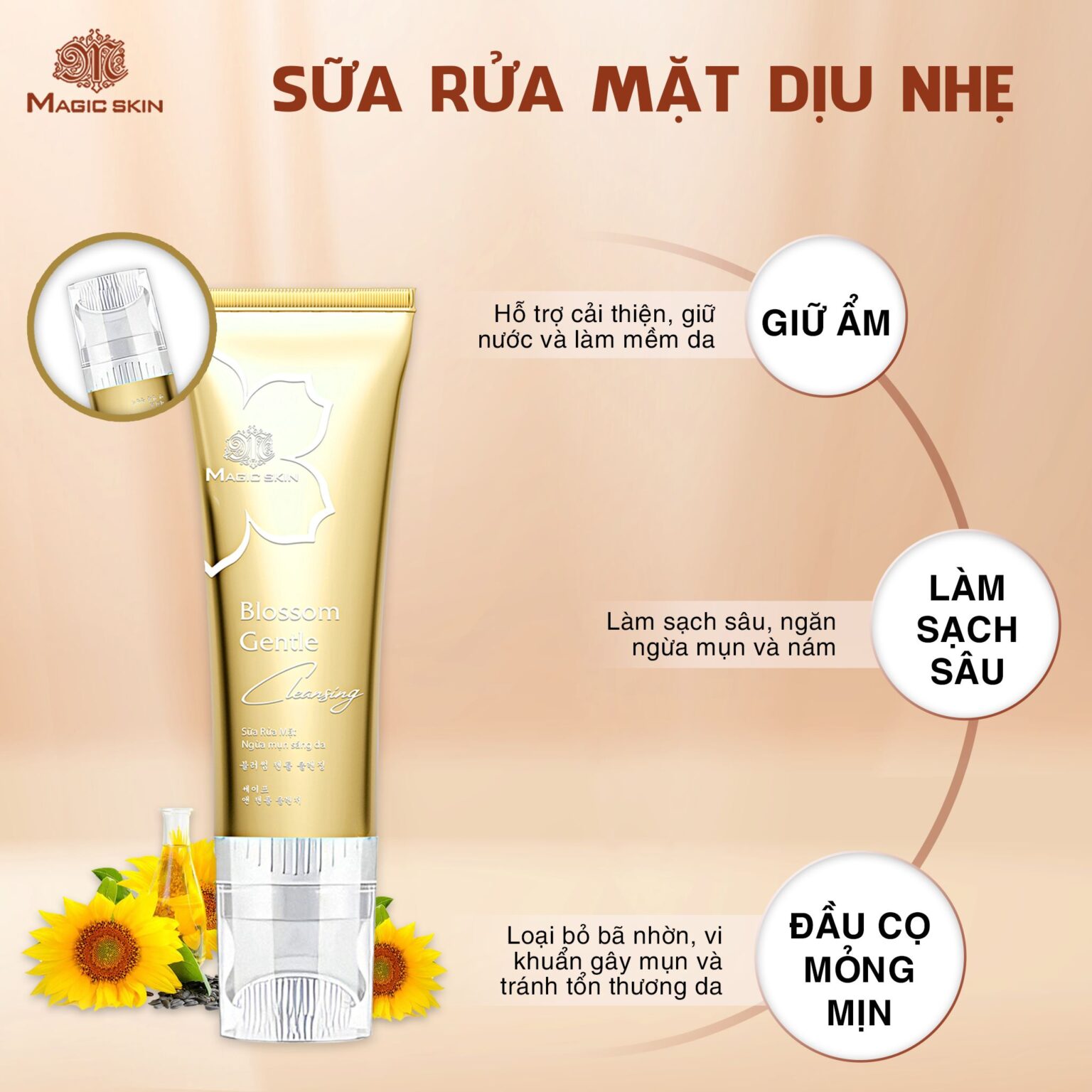 Sữa Rửa Mặt Dịu Nhẹ Magic Skin Blossom Gentle Cleansing - Trả lại làn da sạch khỏe và mướt mịn 180ml
