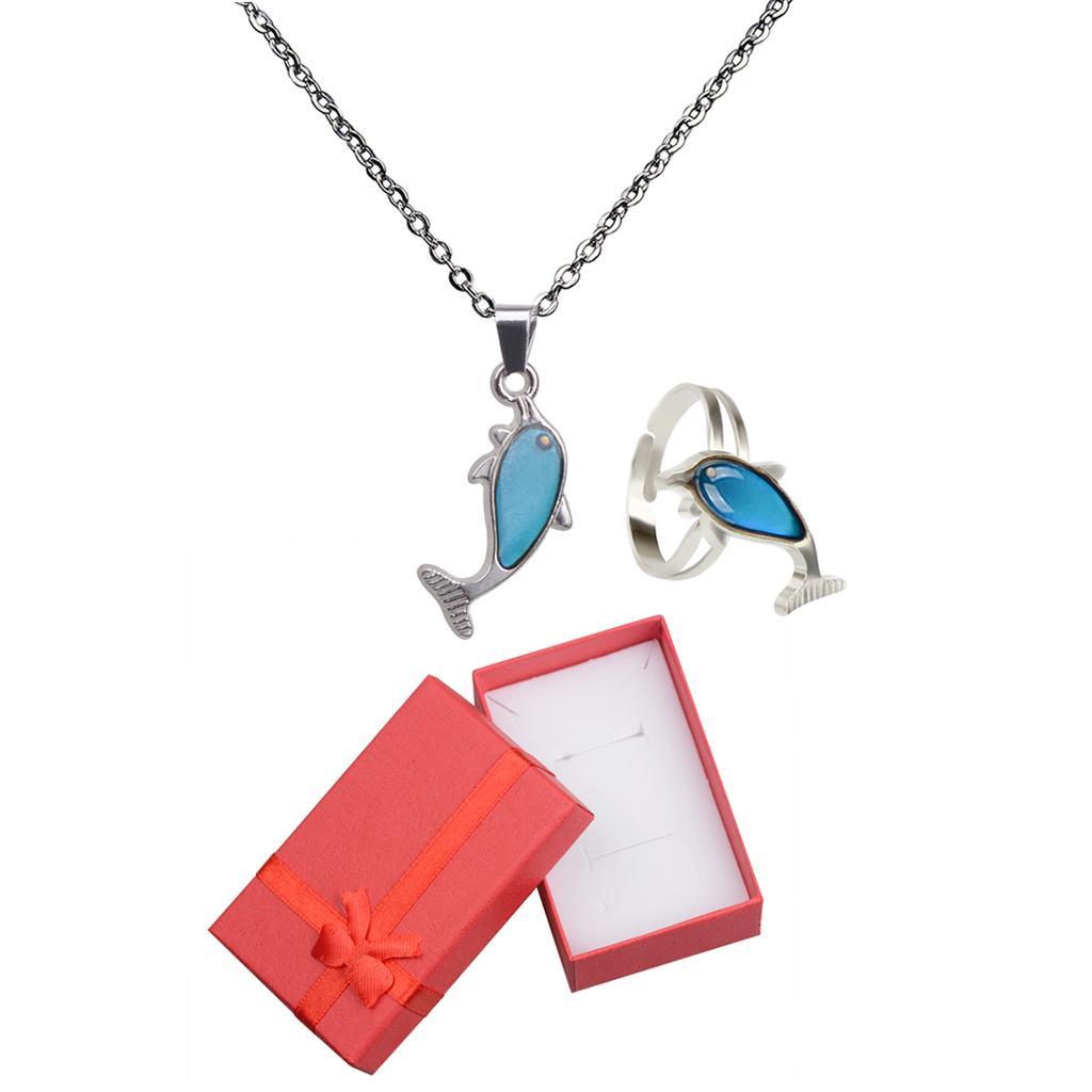Cute Dolphin Pendant Color Change Mood Necklace " Chain + Mood
