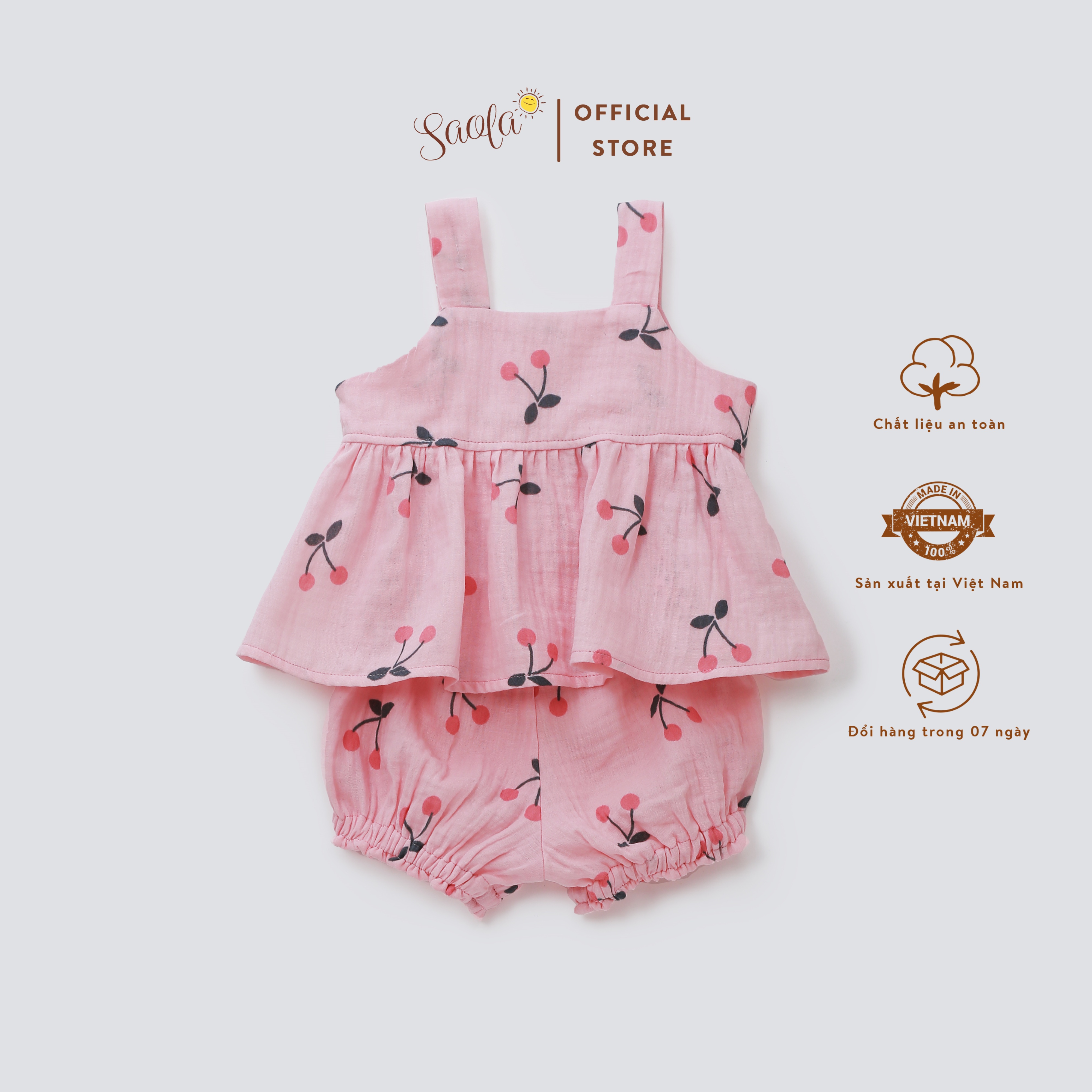 Bộ Áo Quần Hai Dây Cho Bé Gái Chất Liệu Muslin Mềm Mịn Thoáng Mát - CHERRY SET - SEM009 - SAOLA KIDS CLOTHING