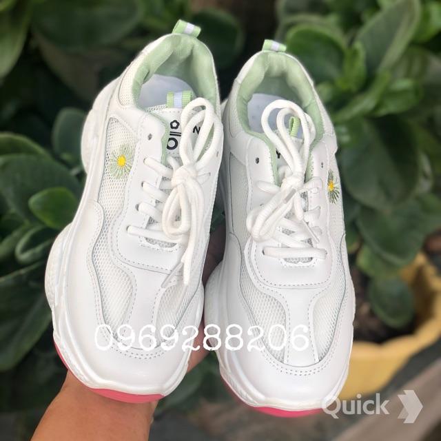 Giày sneakers thể thao giày nữ phối lưới thoáng khí hoa cúc độn đế cầu vồng, tăng chiều cao