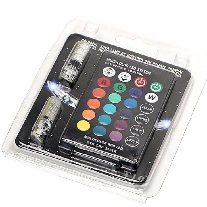 ️️ Bộ đèn LED RGB demi điều khiển màu chế độ nháy, sáng chuẩn T10 12v 206669