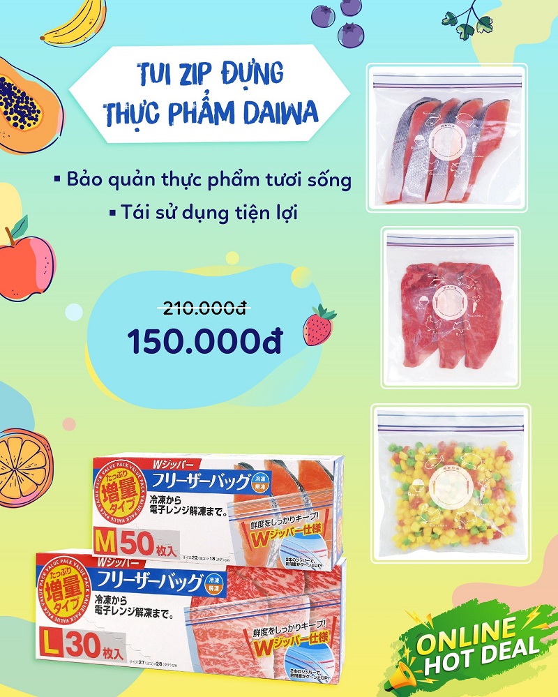 Hộp Túi Zip đựng Thực Phẩm Nhật Bản Daiwa Yamato Bussan Không Mùi, Ngăn Chặn Không Khí và Vi Khuẩn, An Toàn Vệ Sinh Thực Phẩm