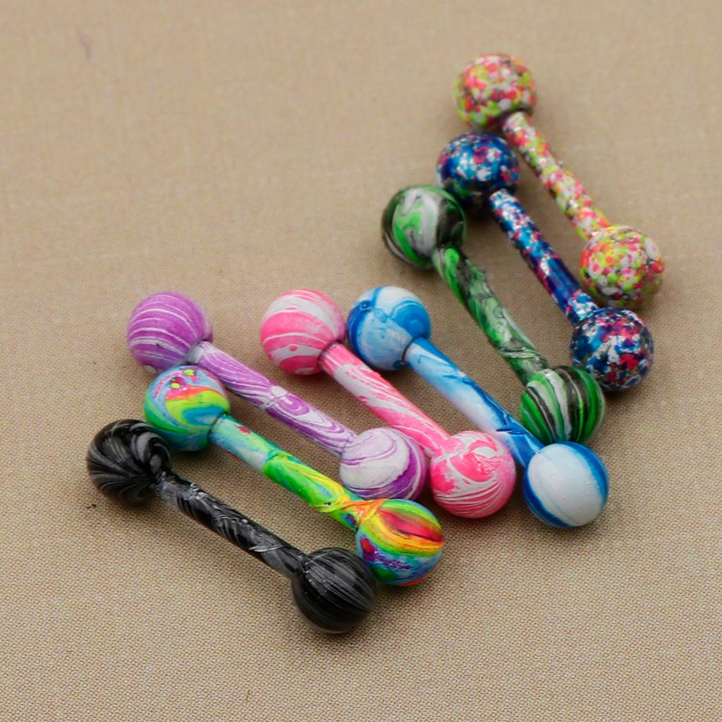 8 Pieces Stainless Steel Tongue Lip Bars Rings Barbell Piercing Jewelry 16G