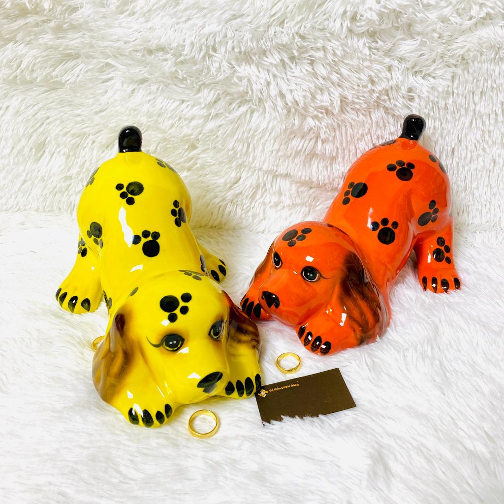 Ống heo tiết kiệm dáng cún nằm cute, chất liệu gốm sứ Bát Tràng
