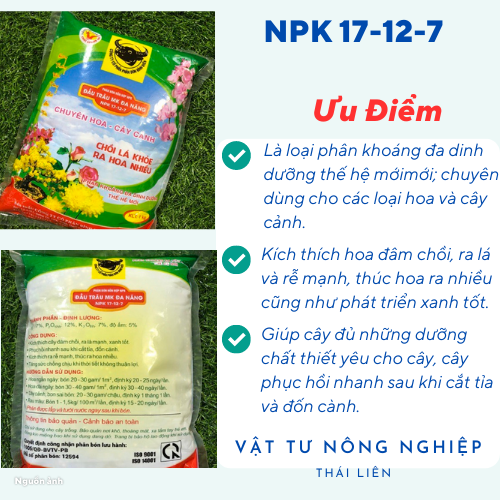 Phân bón Đầu Trâu đa năng NPK 17-12-7 chuyên hoa cây cảnh chồi lá khỏe ra hoa nhiều (hàng cao cấp)1kg