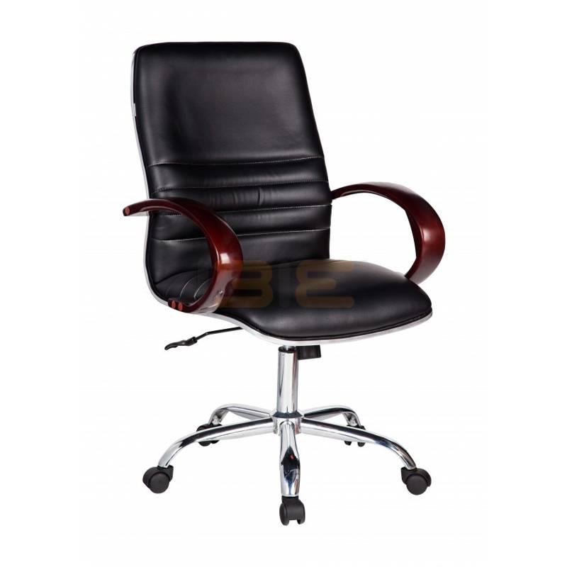 Ghế Trưởng Phòng Tay Ốp Gỗ Chân Thép Mạ Cao Cấp IBIE IB327 - Đen