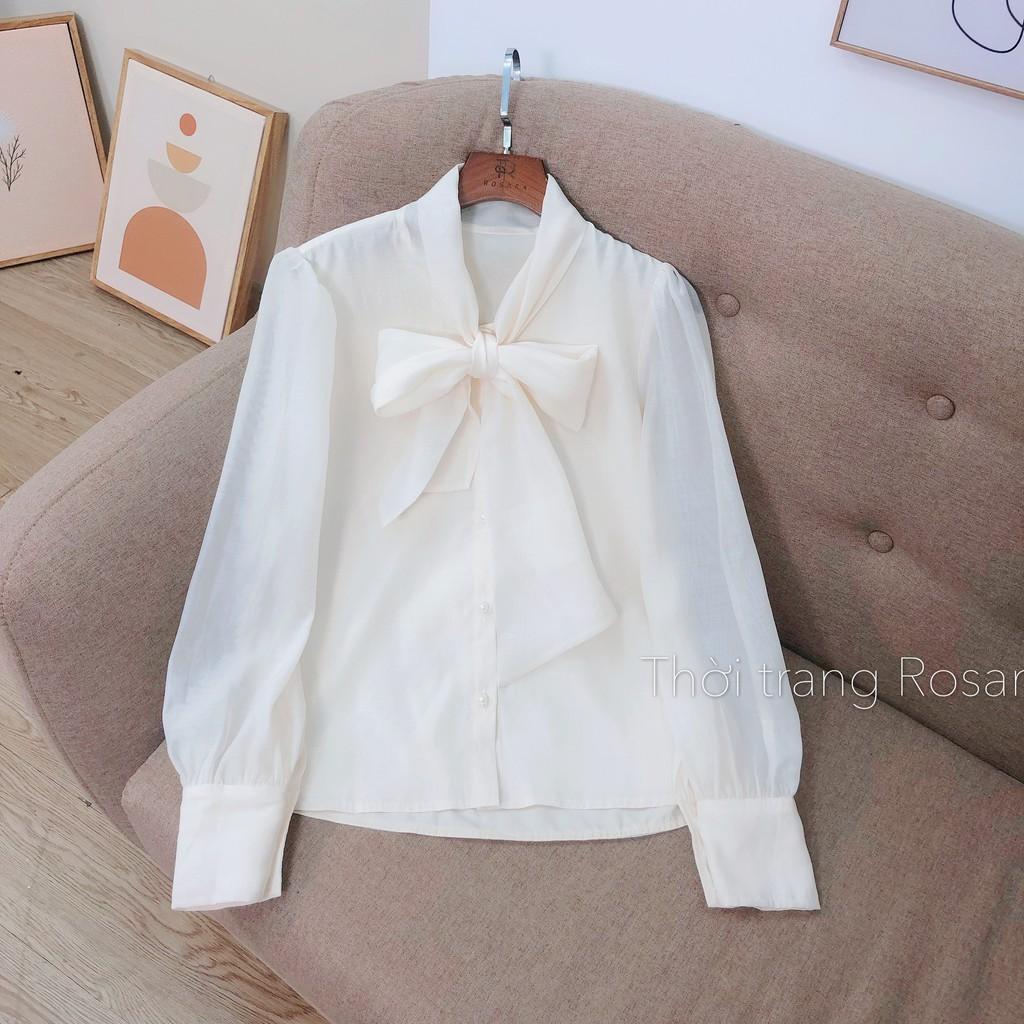 Áo sơ mi thời trang nữ dài tay cổ nơ Rosara AM229