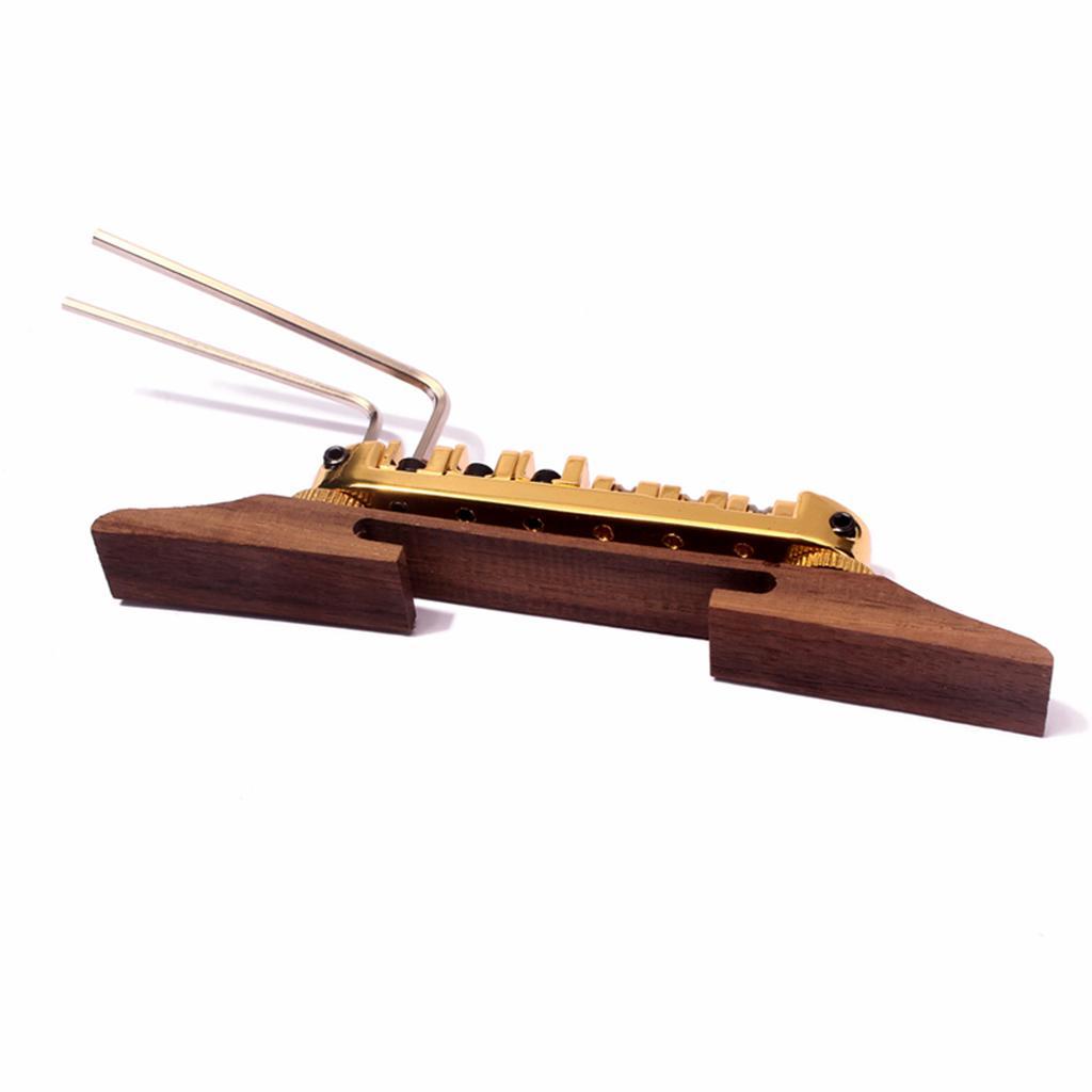 ARCHTOP JAZZ GUITAR BRIDGE WITH ROLLER SADDLES, ROSEWOOD BASE METAL SADDLE