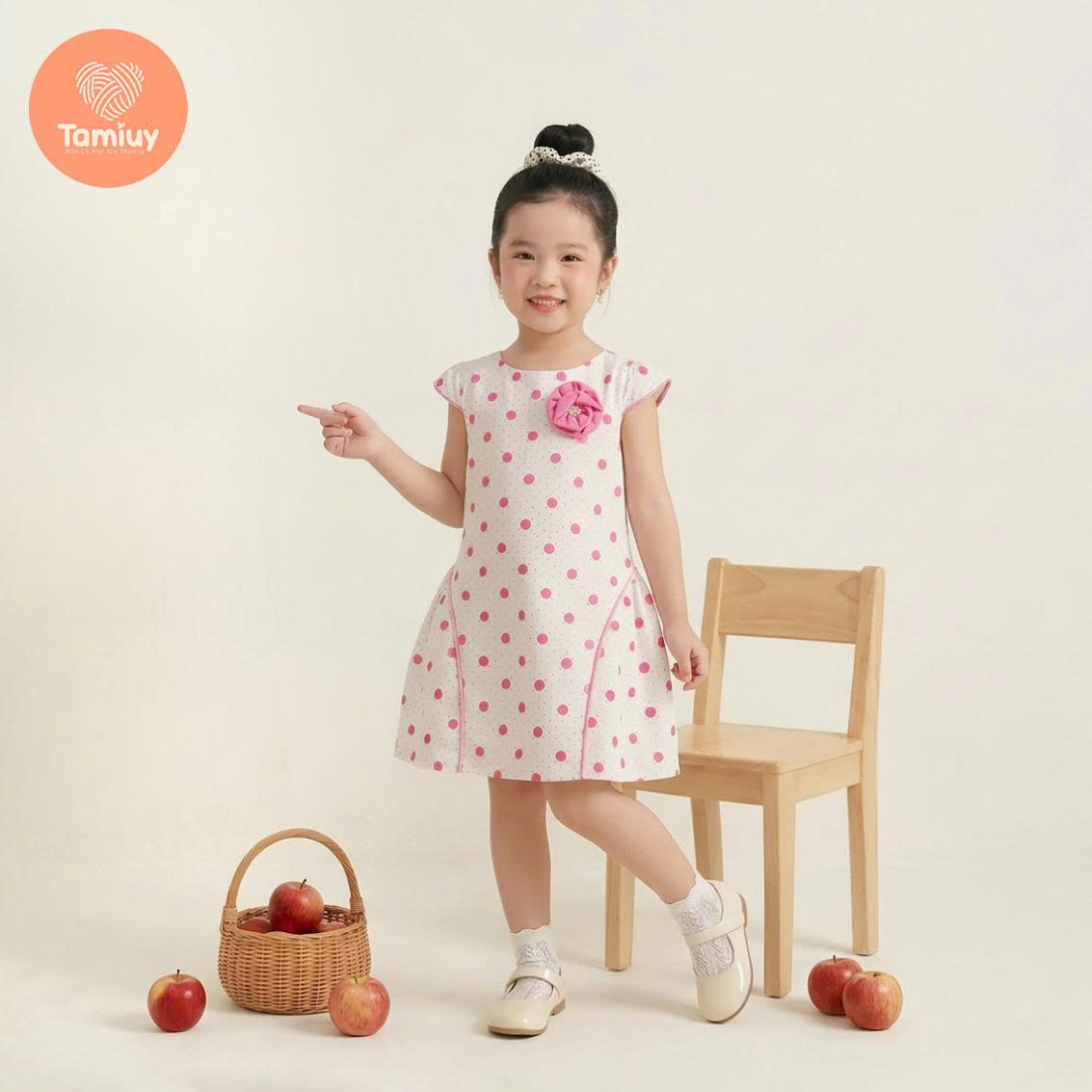 TAMIUY( BST Miên Dương ) Đầm Bé Gái Cotton Chấm Bi Dễ Thương  Dành Cho Bé Gái  10-38 kg