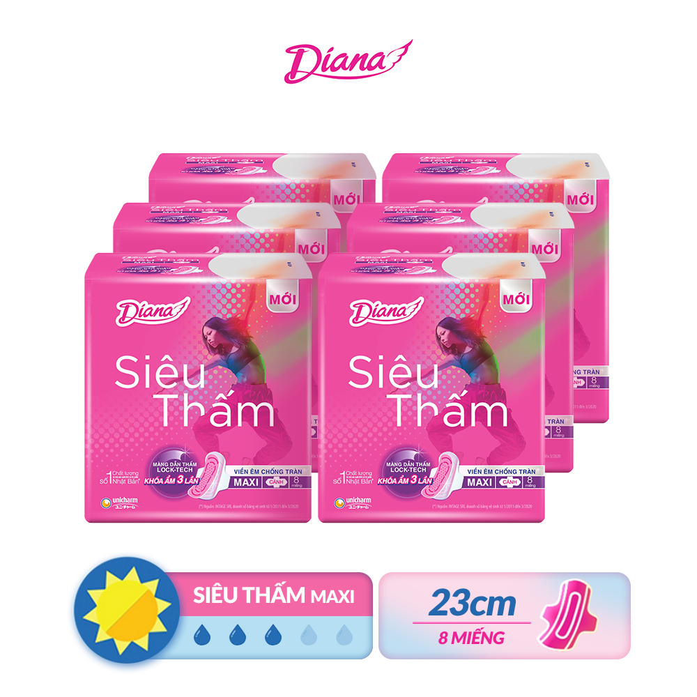 Bộ 6 Băng vệ sinh Diana siêu thấm có cánh 08 miếng