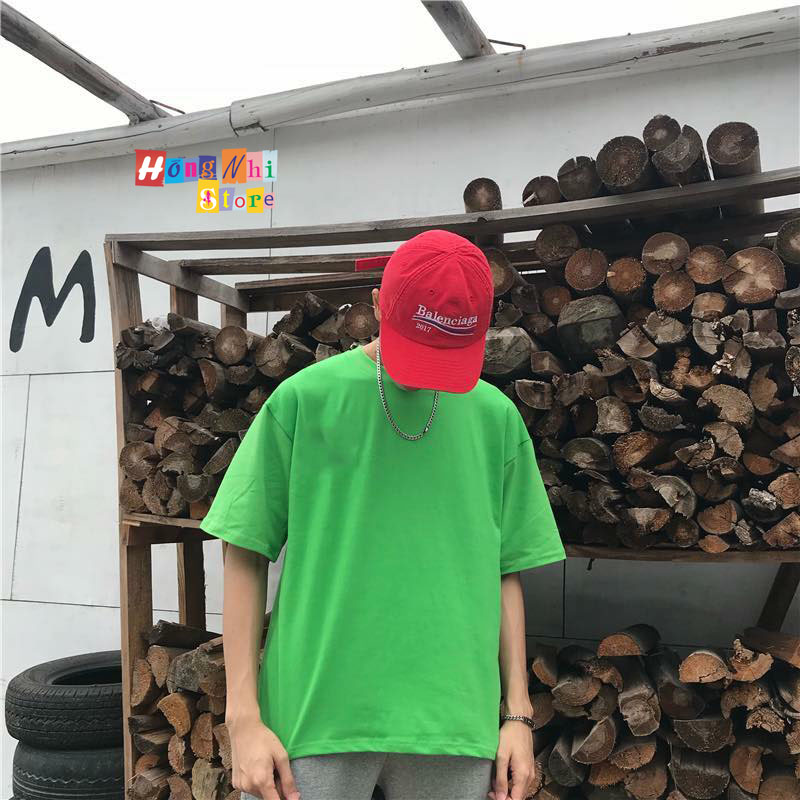 Áo Thun Tay Lỡ Trơn Oversize Dáng Rộng Màu Xanh Lá Unisex - MM