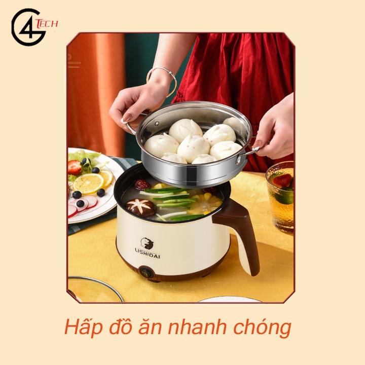 Nồi Điện Mini Shiban 2 Tầng Đa Năng Tặng Kèm Khay Hấp ( Chiên, Xào, Nấu ăn, nấu cơm, nấu lẩu mini )