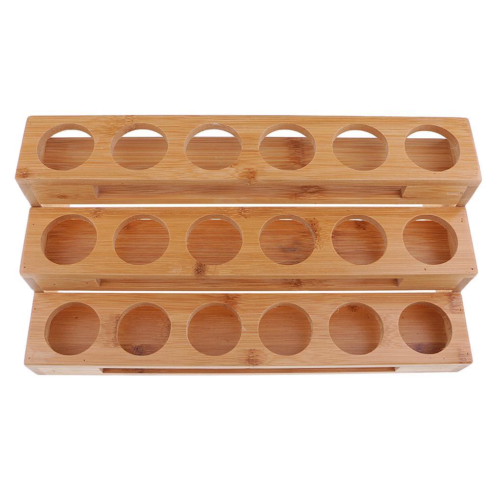 2pcs 18 Slot Essential Oil Wooden Rack Tray Organizer - 3 Tiers Storage Case