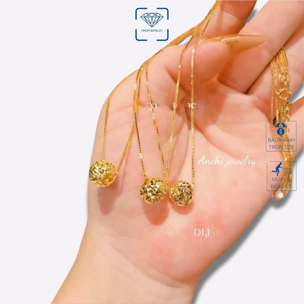 Vòng cổ nữ mặt cầu bạc thật mạ vàng thời trang, Anchi jewelry