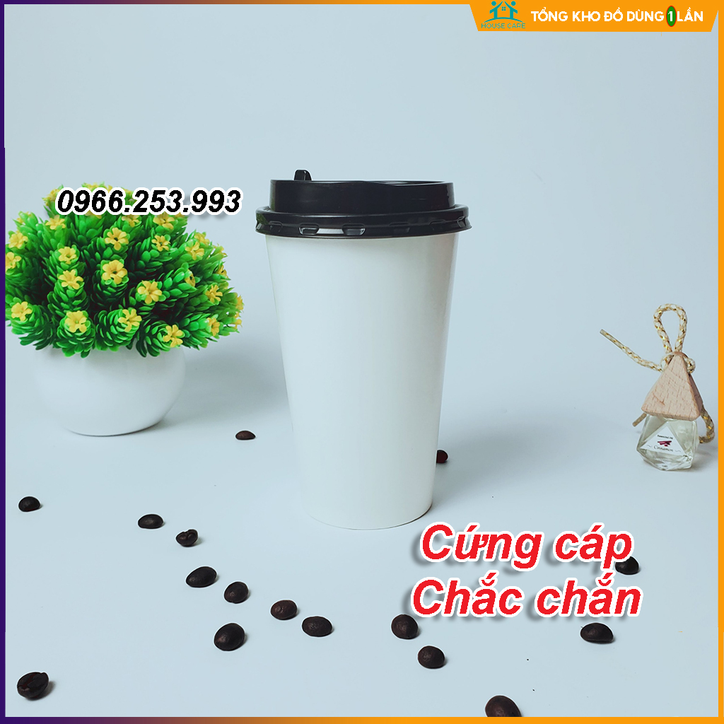 Combo 50 chiếc cốc giấy 500ml CÓ NẮP hàng cao cấp xuất Hàn Quốc