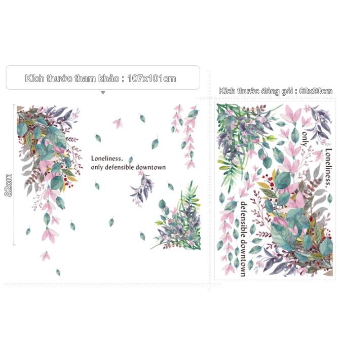 Decal trang trí tường - 2 Bụi dây hoa và lá