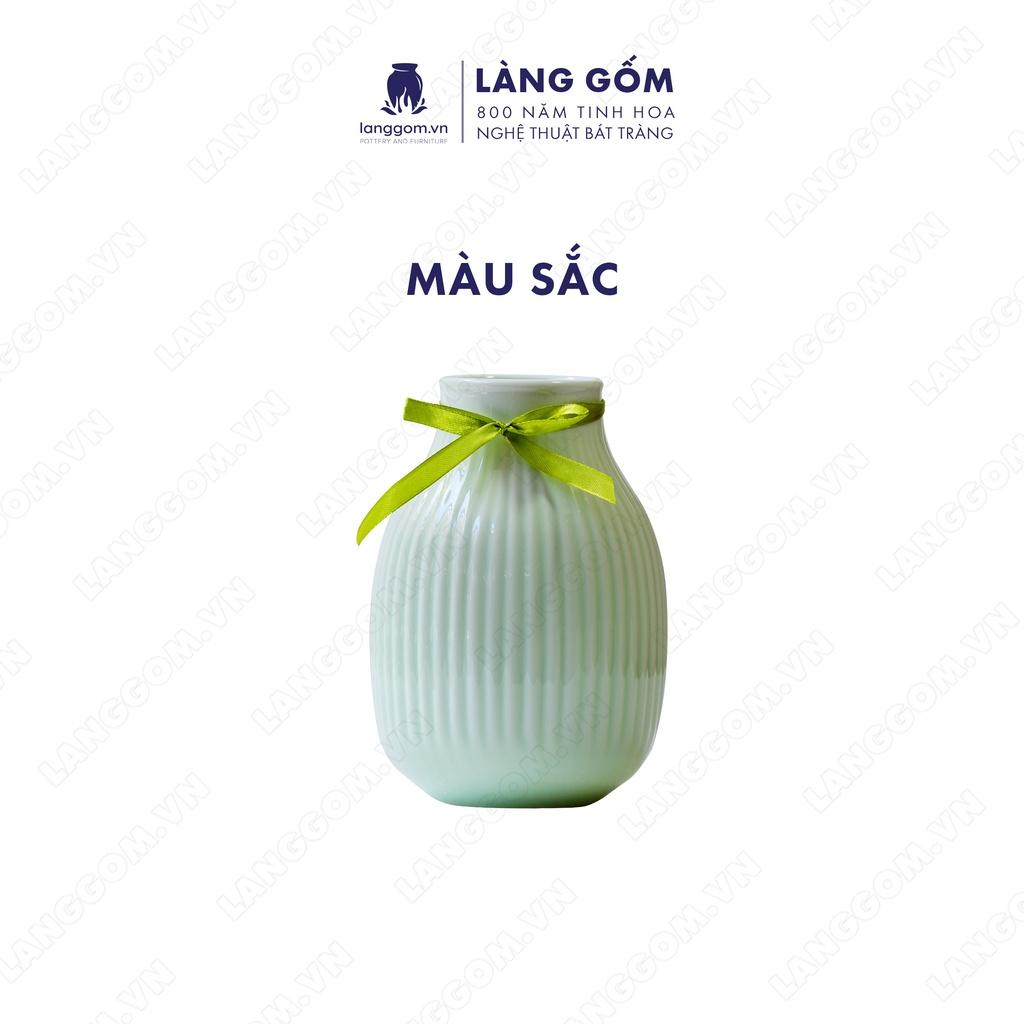 Bình hoa, lọ hoa Gốm sứ Bát Tràng cao cấp Men ngọc bầu khía dùng làm quà tặng, trang trí - Làng Gốm Bát Tràng