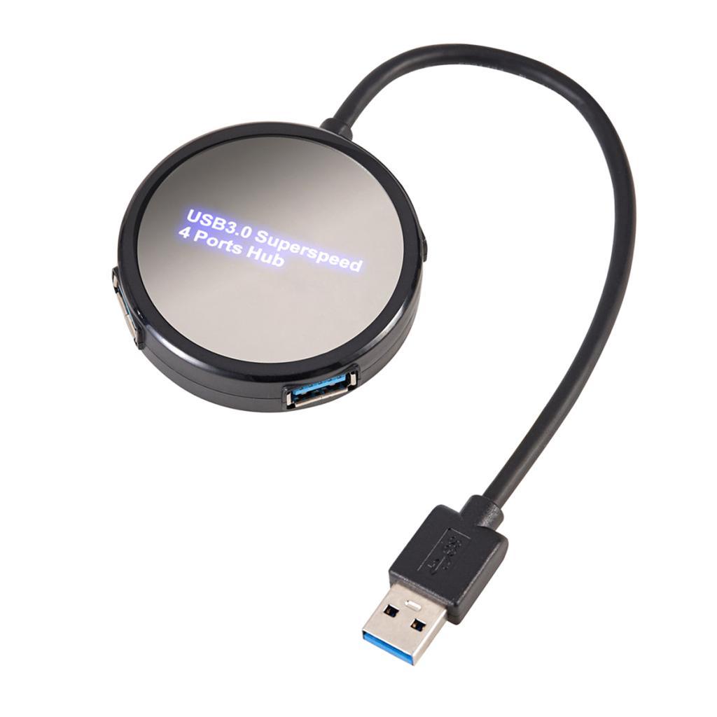 USB 3.0 4 Ports Hub Power Splitter Universal Round USB Station Adapter black