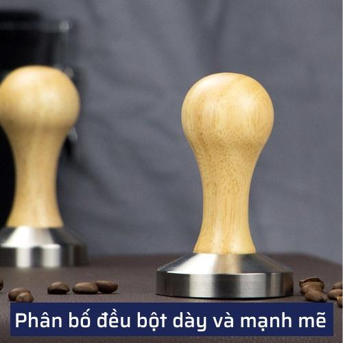 Tamper cán gỗ nén cà phê Espresso nhiều size 51 - 53 - 58 mm mặt inox 304 thiết kế trang nhã tinh tế và sang trọng