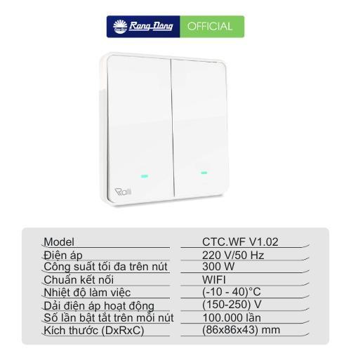 Công tắc thông minh Rạng Đông điều khiển từ xa qua wifi Model CTC.WF