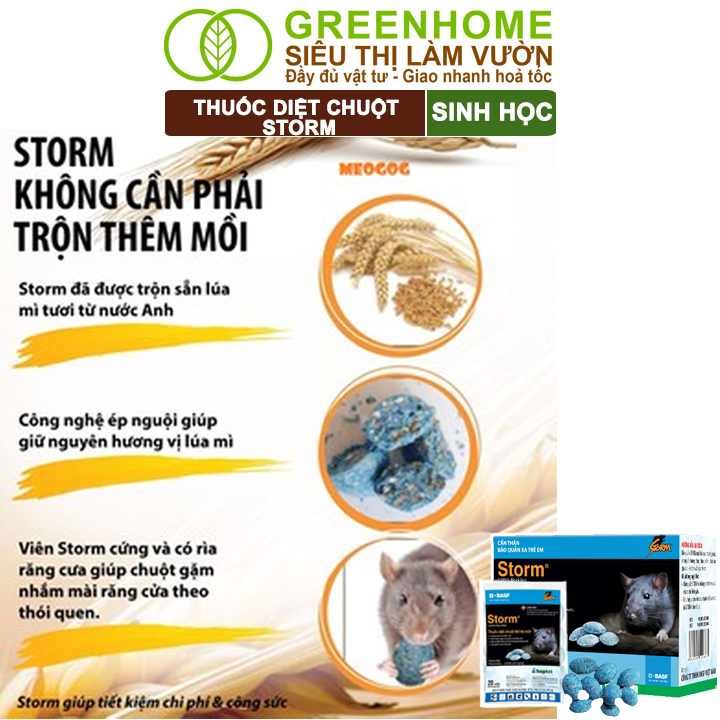 Thuốc Diệt Chuột Greenhome, Storm, Sinh Học Thế Hệ Mới, Tận Gốc, Cả Tổ, An Toàn Với Người, Vật Nuôi