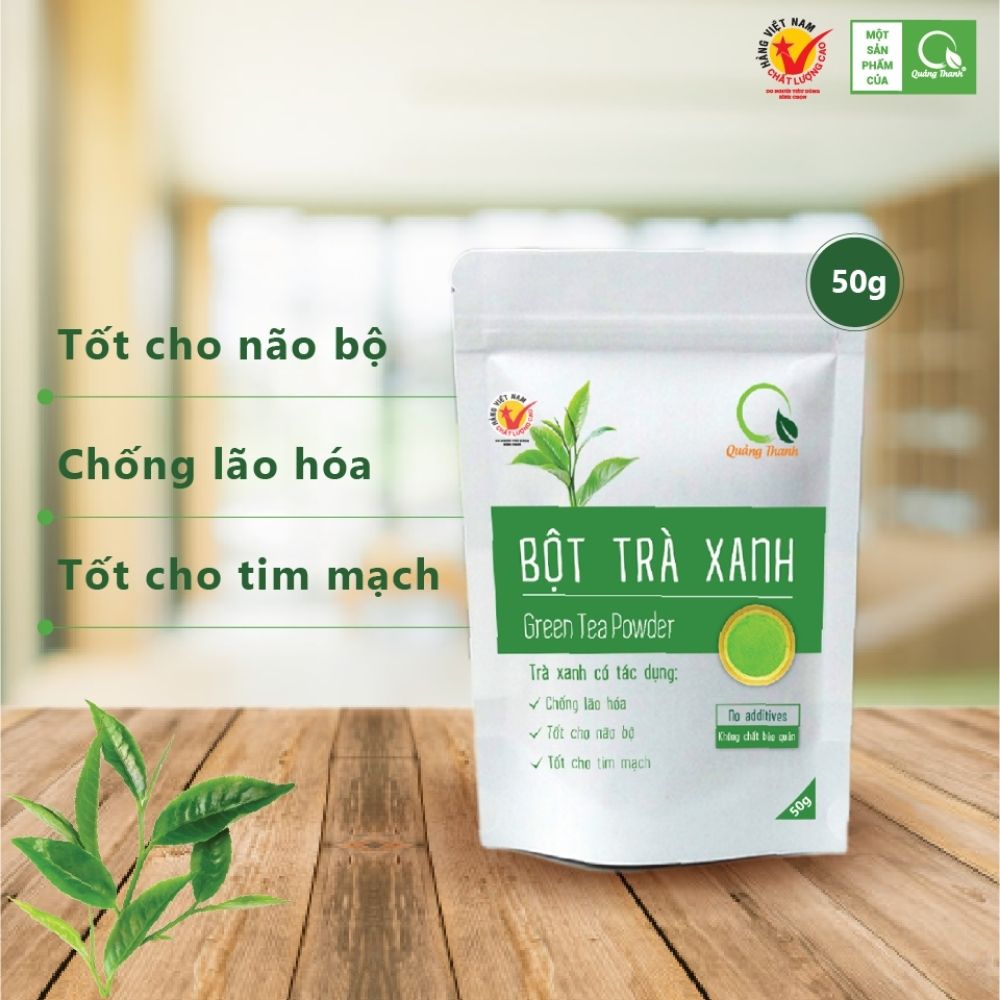 Túi 100g Bột Trà Xanh Quảng Thanh sấy lạnh - 100% búp trà tươi, không chứa chất bảo quản, ngăn ngừa lão hóa, tốt cho não bộ, tim mạch