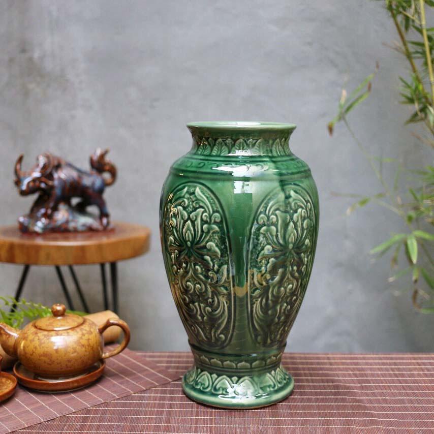 Lọ hoa gốm Bát Tràng cỡ to - Bình hoa trang trí decor loại 1 - Nhiều mẫu - Men xanh ngọc