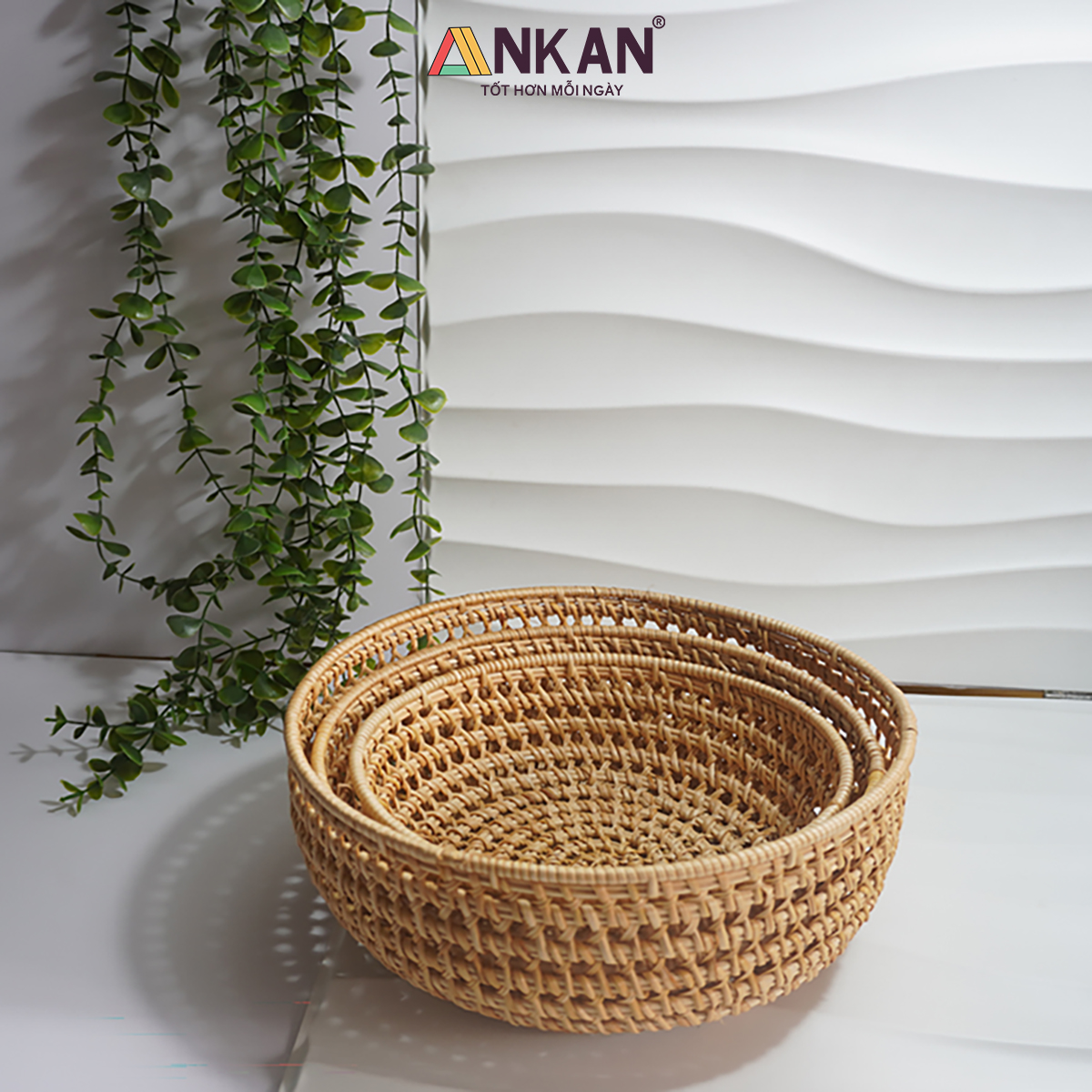 Khay Rổ Mây Tre Đan ANKAN – Đựng Trái Cây, Bánh Kẹo, Đồ Khô, Decor Nhà Ăn &amp; Phòng Khách – Thủ Công Việt Nam