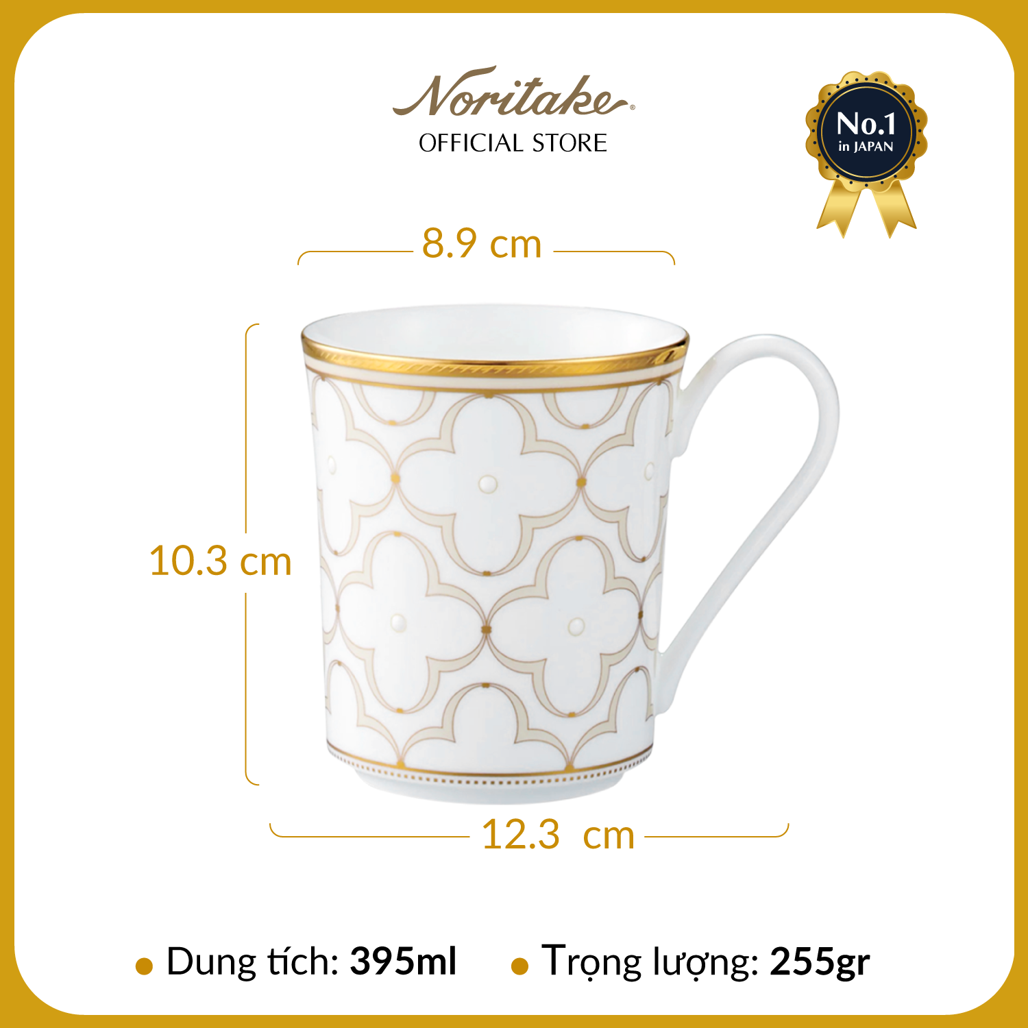 Cốc uống nước/ Cốc uống cà phê Noritake dòng Trefolio Gold sứ xương cao cấp (4945L - 93656C)