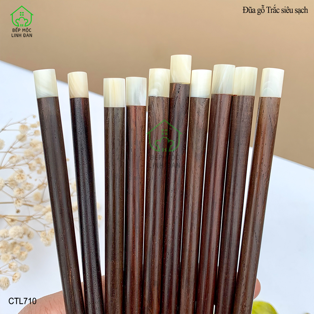(5 Đôi) Đũa Gỗ Trắc Tự Nhiên Đầu Ốc Biển 1cm - Hàng Đẹp Siêu Sạch [CTL710-5]