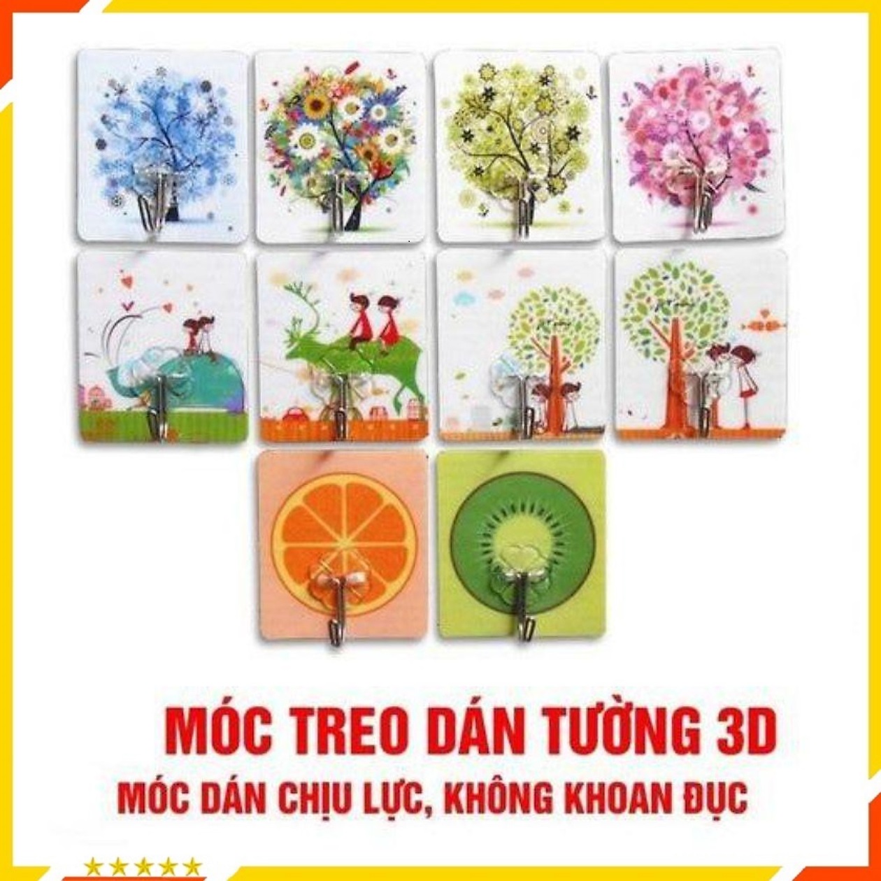 COMBO 20 Móc Dán Tường, Móc Dán Chịu Lực, Hoạ Tiết 3D Đẹp Mắt, Móc Treo Đồ Vật