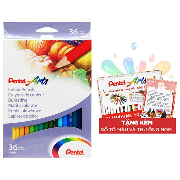 Bộ 36 Bút Chì Màu Khô - Kèm 1 Sổ Tô Màu + Thư Từ Ông Già Noel - Pentel NOEL-CB8_36U