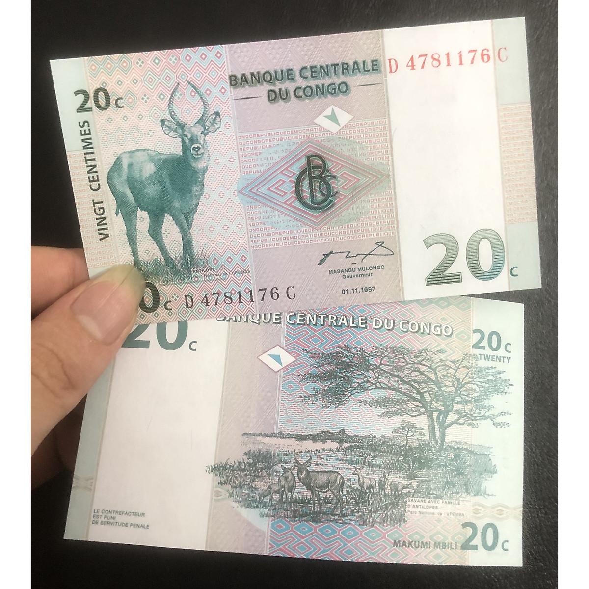 Tờ tiền Congo mệnh giá 20 Francs, tặng kèm bao nilong bảo quản