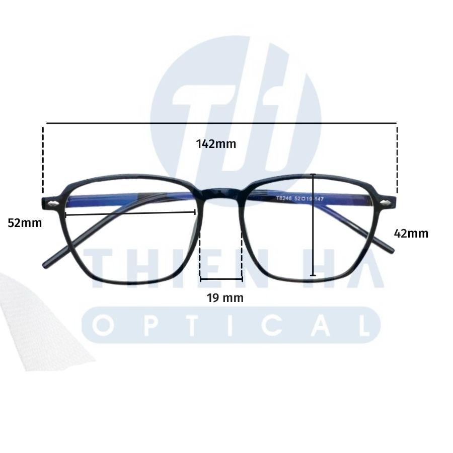 Gọng kính nam nữ vuông Thiên Hà Optical chất liệu nhựa cao cấp gọng cốt thép chắc chắn trẻ trung hợp cả cận nặng TH8246