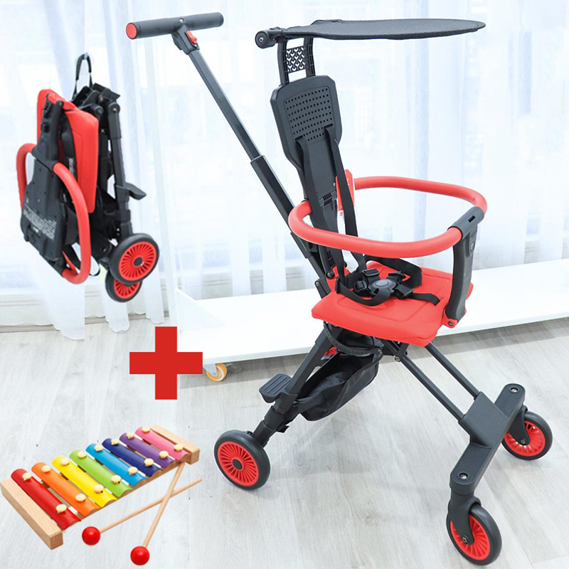 Xe đẩy cho bé, Xe đẩy du lịch đảo chiều gấp gọn siêu nhẹ Playkids có mái che nắng, trọng lượng chỉ 3,7kg, để được đằng trước xe máy, gấp gọn đựng được trong vali xách tay - TẶNG KÈM ĐÀN XYLOPHONE 8 THANH CHO BÉ