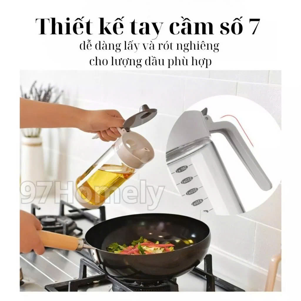 Bình Thủy Tinh Rót Dầu Ăn/Nước Mắm Có Vòi &amp; Phễu Tích Hợp – Dung Tích 500ml – Chai Đựng Gia Vị Thông Minh, Chịu Nhiệt, Có Vạch Chia- HÀNG CHÍNH HÃNG MINIIN