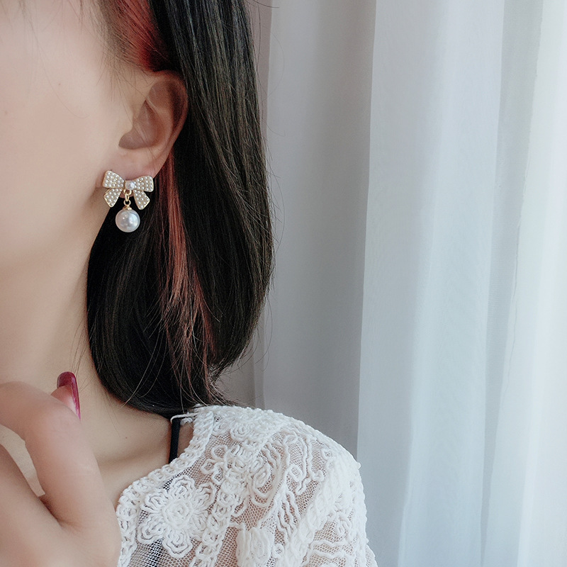 Bông tai nữ bạc 925 hình nơ, khuyên tai xinh